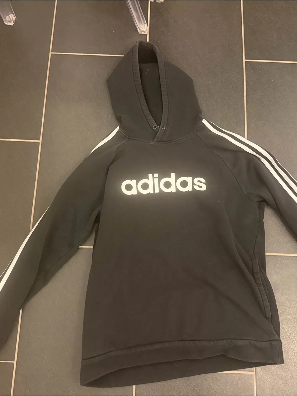 Adidas Men’s Black White 3 Stripe Logo Pullover Hoodie Size Large L